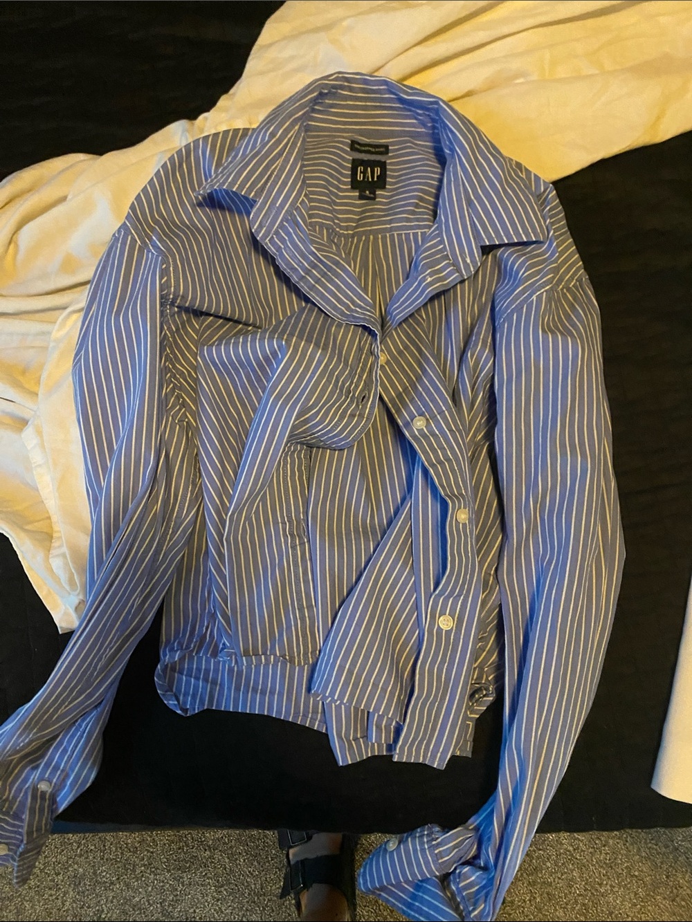 GAP Blue and White Vertical Stripe Button-Down Shirt